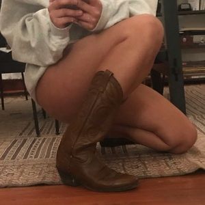 Brown vintage leather cowboy boots